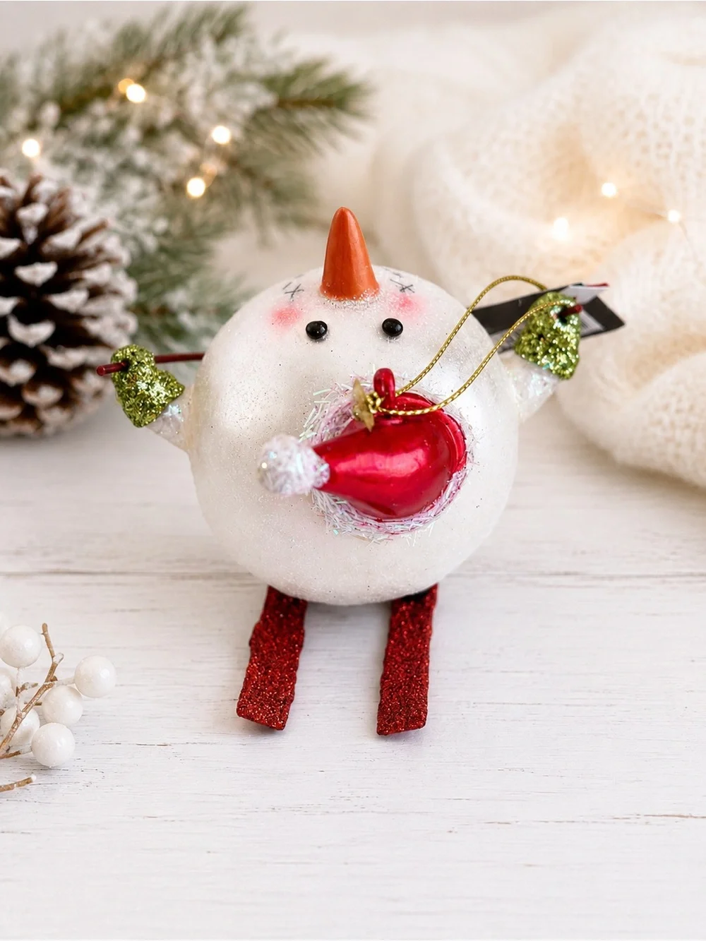 Robert Stanley Snowman Skier Christmas Ornament Glitter Home Collection 2011 NWT